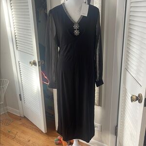 Grace Karin Black Sheath Dress with Bishop Sleeves and V-Neck